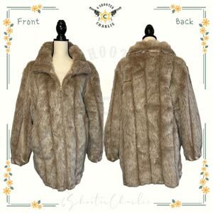 ROAMAN'S Womens Plus Natural Tan Faux Fur Zip Up Jacket Coat Size Large WORN 1X!